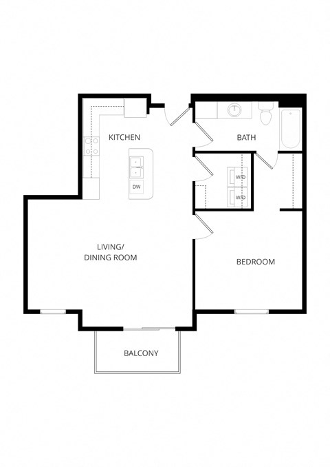 Floor plan for 1 bed, 1 bath, 803 sqft